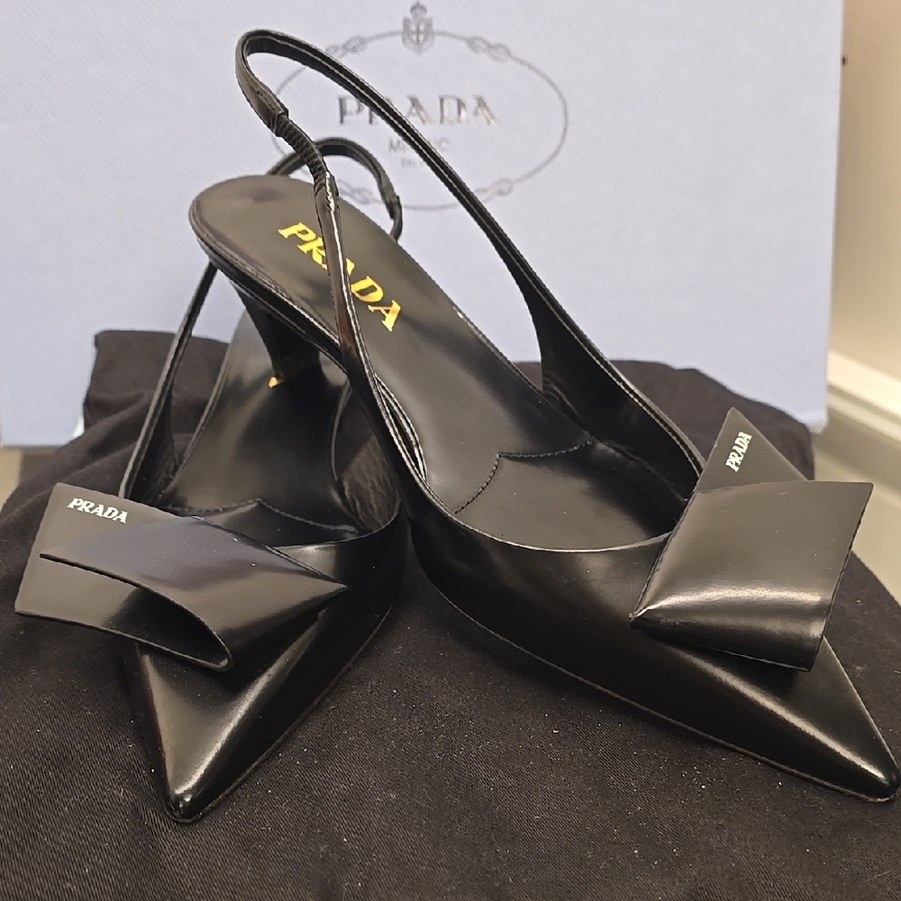 Prada Black Slingback Heels with Block Heel